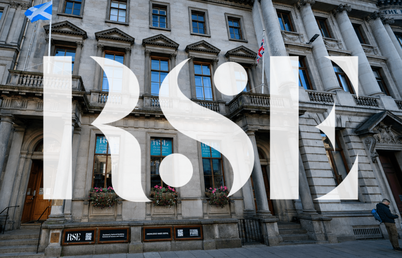 Image of Royal Society of Edinburgh building, overlaid with its logo