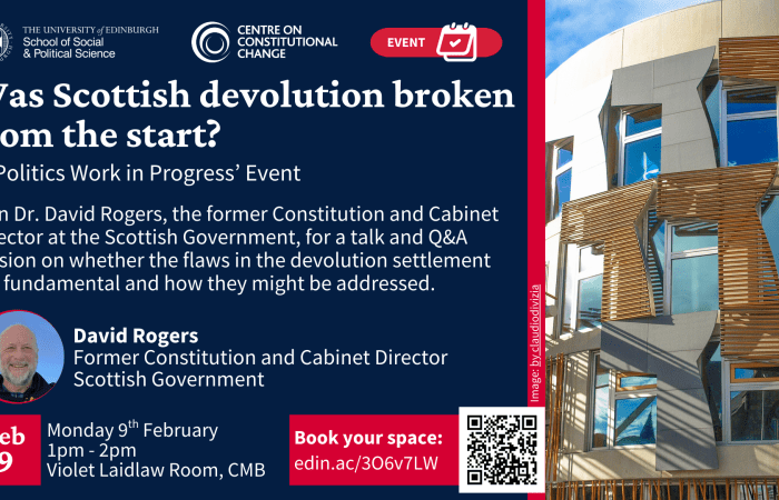 Image of the Scottish Parliament, with text describing the event