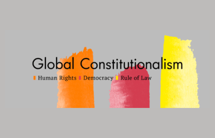 Text reads: Global Constitutionalism: Human Rights, Democracy, Rule of Law. 