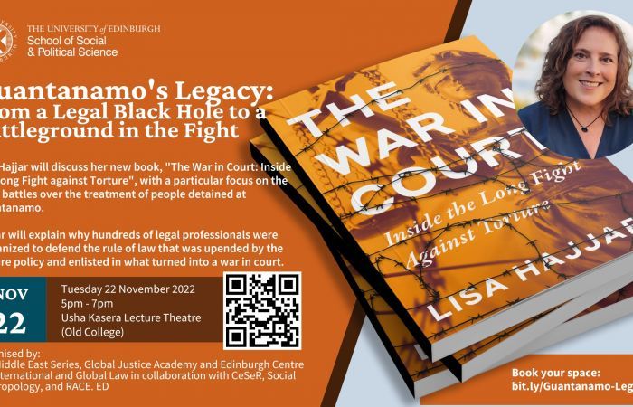 Poster of Lisa Hajjar's book seminar