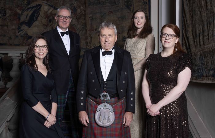 Professor Meryl Kenny (right) with the other Chancellor's Award winners and University of Edinburgh Principal Peter Mathieson. Photo credit: Neil Hanna