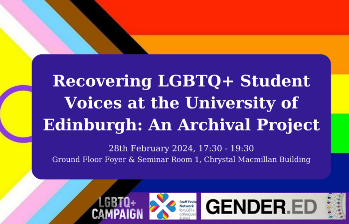 Graphic with the Pride Flag and the event information