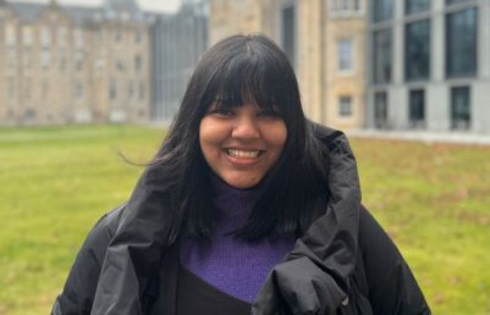 An image of Nayantara in front of the Edinburgh Futures Institute